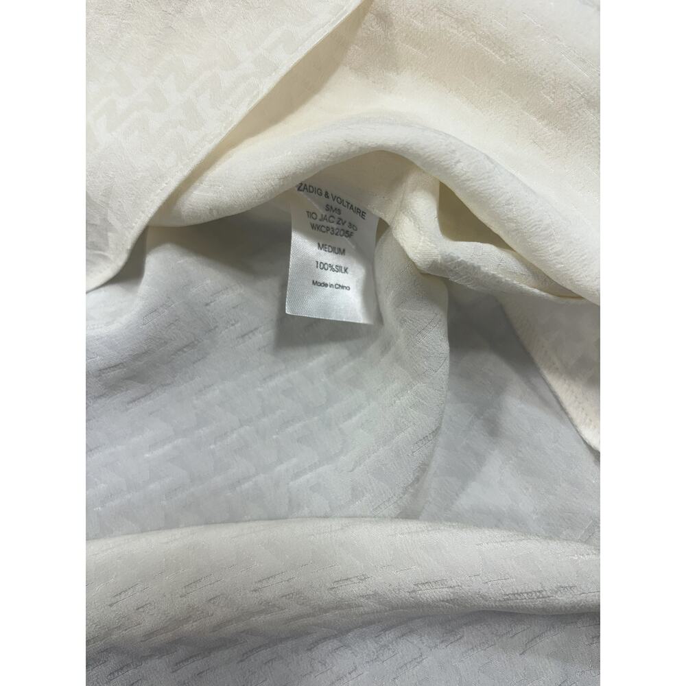 Zadig & Voltaire NWT Tio Jac Monogram 100% Silk‎ Long Sleeve Blouse Cream Medium - Picture 5 of 5